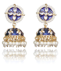 Pendientes Jhumka Tradicionales de Fusión Étnica con Cuentas de Cristal y Pedrería, Chapados en Cobre Antiguo, con Forma de Flor y Base de Aleación Resistente - Product Image 1