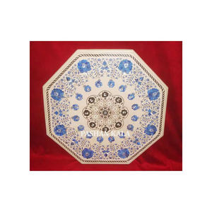 Mesa con incrustaciones de mármol blanco, superficie lisa y brillante, forma octogonal, la mejor calidad, hecha a mano - Product Image 1