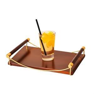 Plateau décoratif en bois moderne avec poignées en métal doré pour les occasions festives comme Diwali - Product Image 1