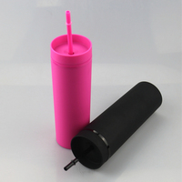 Gobelet en plastique personnalisé de 16 oz à double paroi avec couvercle et paille, écologique, isolation thermique de 6 à 12 heures, minimaliste, pour la rentrée scolaire