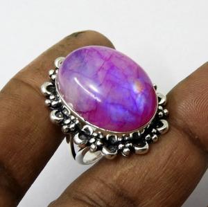 Anillo de piedras preciosas de plata esterlina 925 con piedra lunar arcoíris rosa, regalo de joyería de corte ovalado de diseñador para su boda o aniversario - Product Image 2