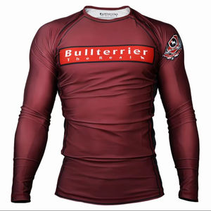 Rash Guard BJJ tela personalizada diseño libre manga larga poliéster liso al por mayor Unisex transferencia de calor personalizado OEM Anti-UV UPF50 - Product Image 1