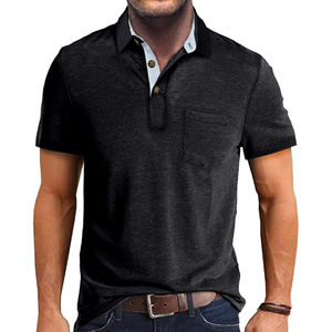 Polo de manga corta para hombre con cuello acanalado y ajuste a medida, ideal para uso diario, uniforme de oficina y logotipo bordado personalizado - Product Image 1
