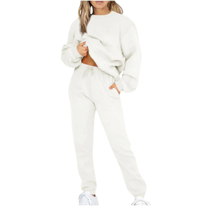 High Street Chándales de 2 piezas para mujer Fabricante Chándal de lana de algodón blanco en blanco Conjunto de dos piezas Chándal para mujer - Product Image 3