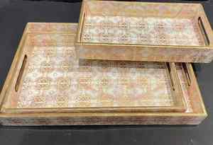 Haute qualité taille personnalisée Floral conçu corne os résine incrustation plateau de service Durable décoratif pour cuisine maison hôtel attrayant - Product Image 6