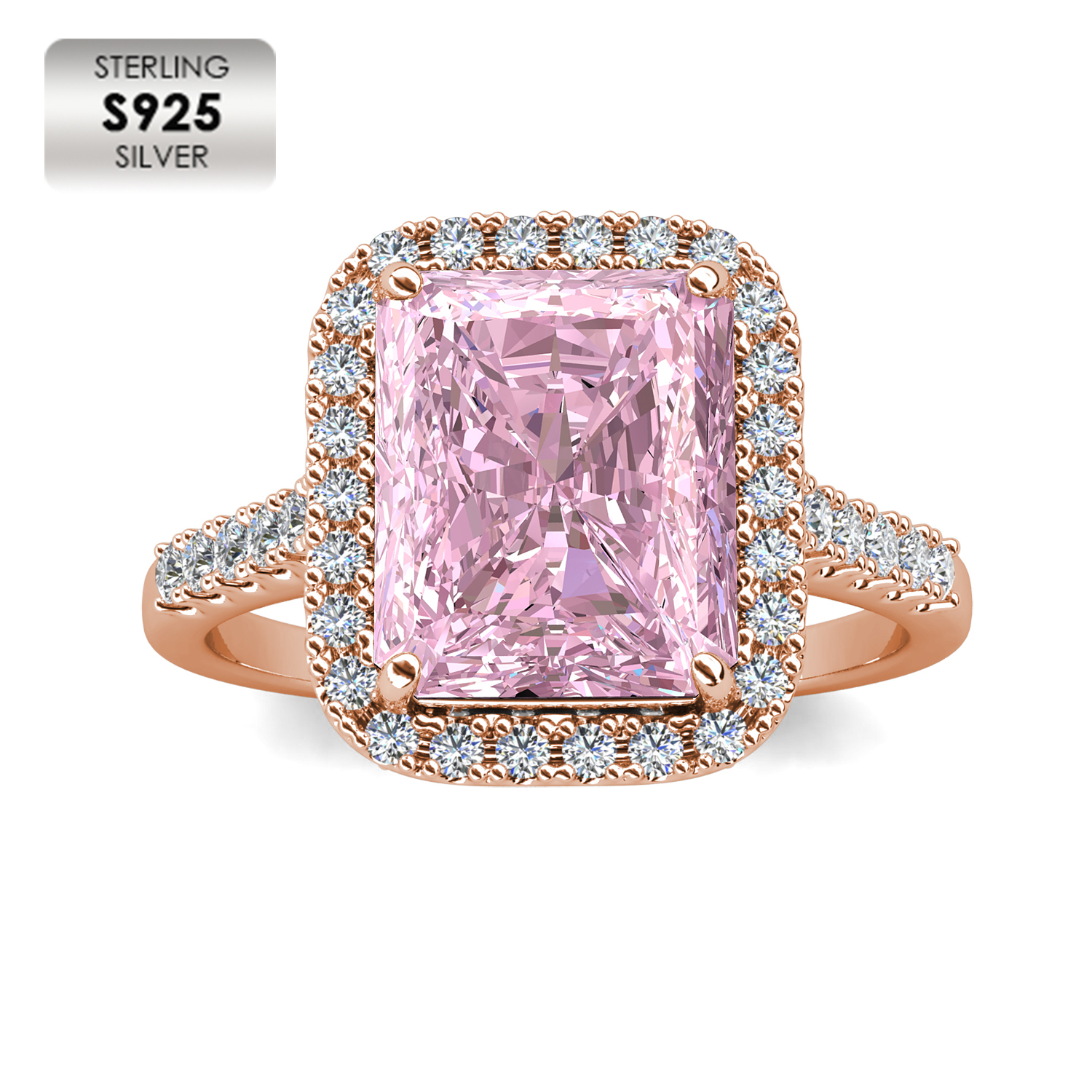 925 Silver 18K Rose Plated Fine Jewelry Statement Ring (Pink)