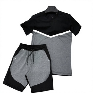 Mens Black T Shirt and Shorts <b>Set</b> Summer Casual Two Piece Outfit Soft Breathable Fabric Elastic Waist Short Sleeve Minimal Stree - Product Image 1
