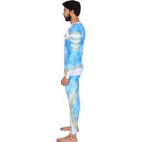 Ensemble de compression à manches longues pour homme Blaze, motif bleu et jaune, séchage rapide, coupe sportive