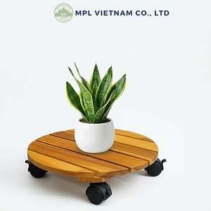 Rustic Acacia Wood Eco-Friendly Plant Dolly with Wheels Square Rolling Flower <b>Pot</b> <b>Stand</b> for Indoor Outdoor Garden Use - Product Image 2