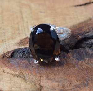 Quartz fumé 925 bague en argent sterling à facettes pierre précieuse cadeau de naissance de novembre pour anniversaire - Product Image 4