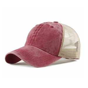 Chapeaux de baseball lavés en maille de coton uni Curve Bill Casquettes de camionneur effet vintage délavé Logo personnalisé Chapeaux de sport non structurés - Product Image 5