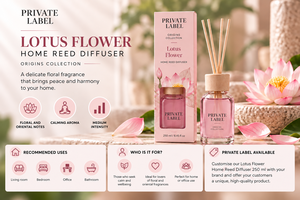 Difusor de Aroma con Varillas de Flor de Loto de Marca Privada 250ml OEM |   Fragancia Floral Oriental para el Hogar |   Hecho en España, UE - Product Image 3