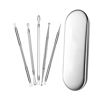 Kit professionnel de 5 outils en acier inoxydable pour l'élimination des points noirs, traitement de l'acné et nettoyage des pores, avec étiquette personnalisée
