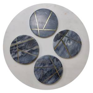 Green <b>Marble</b> Coasters Mother of Pearl Bone Inlay Inlay Serving <b>Tray</b> with Mother of Pearl Bone Inlay Coasters - Product Image 3