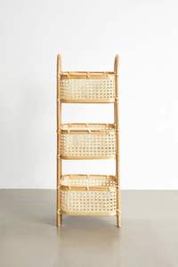 Estante de Almacenamiento de Ratán de Múltiples Niveles - Bambú y Mimbre Tejidos a Mano, Niveles Personalizables, Acabado Natural para Exhibición en el Hogar - Product Image 3