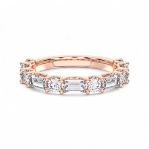 Bague de mariage demi-éternité en or massif avec diamants de laboratoire taille baguette et taille classique, 1,00 carat, pureté E-F/VVS-VS, sertis à griffes - Product Image 2