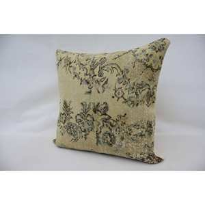 Almohada de lana de retazos Beige Chinoiserie Toile, almohada decorativa de 32x32 pulgadas - Product Image 4