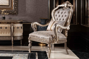 <b>High</b>-End European Classic Accent <b>Chair</b> Featuring Ornate Gold-Finish Floral Carvings and Elegant Tufted Backrest - Product Image 3
