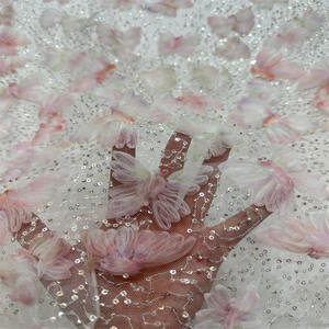 3D fleur mariée papillon vente Polyester tissu tissu en tulle floral brode de paillettes Design de luxe paillettes tissus - Product Image 6
