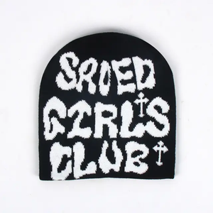 Bajo MOQ Fabricantes de gorros personalizados Estampado completo Jacquard Sin puños Pliegue Sin puños Gorro de invierno Gorro de punto con logotipo - Product Image 6