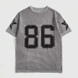 Logo personnalisé manches courtes plage tricot haut en maille tricots chemise au crochet hommes tricoté basket football maillots hommes chandails - Product Image 1