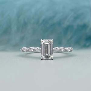 IGI Certified Emerald Cut Engagement <b>Diamond</b> <b>Ring</b> with Side Stones 4 Prong Setting - Product Image 1