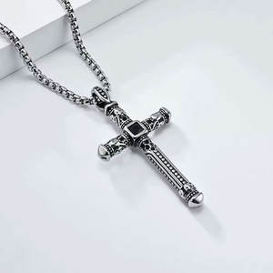 Collar de Acero Inoxidable con Colgante de Cruz, Chapado en Oro de 18K, Estilo Vintage, Sin Decoloración, Regalos Cristianos, Artículos Religiosos, para Hombre - Product Image 4