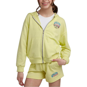 ชุดวอร์ม2ชิ้นมีซิปมีฮู้ดและกางเกงขาสั้นสำหรับผู้หญิงชุดวอร์ม2ชิ้นแบบลำลองมีซิปรูดแบบกำหนดเอง - Product Image 4