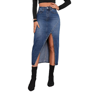 Falda vaquera Maxi de cintura alta para mujer, nuevo diseño, patrón sólido, algodón, estilo Y2K con bolsillos con botones para primavera, verano y otoño - Product Image 5