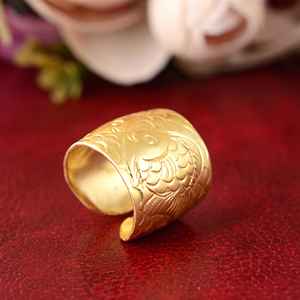 Women's Brass Multilayer <b>Band</b> <b>Ring</b> Gold Plated Thick Hollow Open <b>Ring</b> Fashion Jewelry for Wedding and Party - Product Image 5