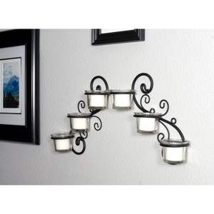 Black Wrought Iron Wall Mounted Tea Light <b>Candle</b> Stand <b>Sconce</b> Ornamental Glass Jars Home Decoration Accessories Weddings - Product Image 2