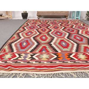 Tapis turc 5,3 x 9,1 pieds, grand tapis vintage, tapis en laine à imprimé animal rouge et bleu - Product Image 5