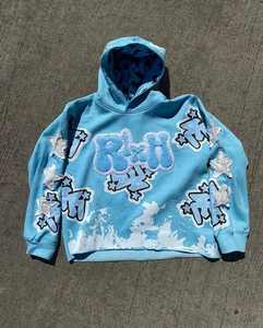 OEM logotipo personalizado de peso pesado sin cadena borde cortado Sudadera con capucha 3D Puff impresión Sudadera con capucha hombres recortada Raw Hem Sudadera con capucha de gran tamaño 100% algodón - Product Image 5