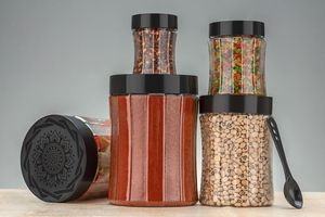 12-Piece Modern Transparent Eco-Friendly Dishwasher Safe Food Safe Spice Storage Set Curved Plastic Dabba <b>Jars</b> Lids <b>Airtight</b> - Product Image 3