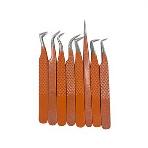 Pinzas para Pestañas de Acero Inoxidable con Punta de Diamante, Color Naranja Claro, Empaque Personalizado con Logotipo, Duraderas, Más Vendidas - Product Image 6