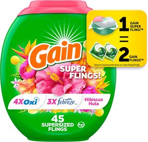 Lessives en dosettes Gain Flings avec protection anti-odeurs, 60 unités, parfum Super Fresh Blast, dosettes de lessive HE 3-en-1 avec Febreze - Product Image 2