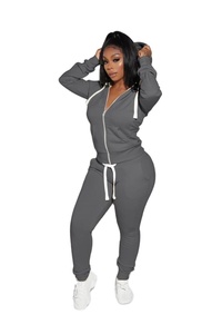 Sudadera con capucha de talla grande personalizada para mujer, chándal informal de 2 piezas para correr, decoración con botones, chándales de entrenamiento con logotipo impreso - Product Image 5