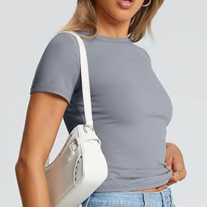 Col rond basique t-shirts pour femmes à manches courtes 2025 été hauts à la mode solide décontracté coupe régulière t-shirt - Product Image 1