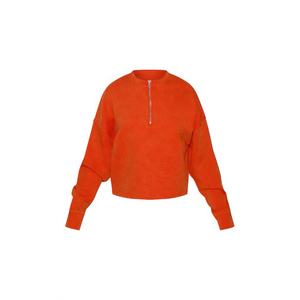 เสื้อสเวตเตอร์ซิปครึ่งตัวสำหรับผู้หญิงลำลองผ้าฟลีซทรงหลวมคอปกสูงผลิตจากโรงงาน OEM OEM ออกแบบโลโก้ได้ตามต้องการ - Product Image 4