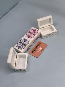 Boîte à bijoux en marbre blanc fait main avec incrustation de nacre | Boîte de rangement en pierre de luxe | Cadeau souvenir décoratif - Product Image 3