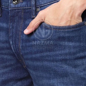 Customized Mid <b>Waist</b> Lightweight Casual Dark Wash Breathable Quick Dry 100% Cotton Men's Jeans Pants - Product Image 6