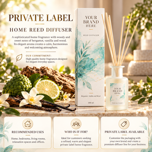 Difusor de Aromas de Bergamota, Vainilla y Madera de Etiqueta Privada, 100 ml |   Fragancia amaderada dulce y sofisticada |   Fabricante OEM España - Product Image 2