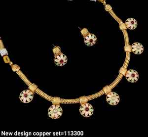 INDIAN TRADITIONAL and FASHIONABLE COPPER <b>JEWELLERY</b> BRIDAL WEDDING <b>JEWELLERY</b> <b>SET</b> for WOMEN EARRINGS and NECKLACE <b>SET</b> - Product Image 3