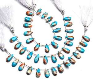 Taille personnalisable Naturel Huître Cuivre Turquoise Lisse Poire Plate Briolette Perles Polies pour la Fabrication de Bijoux - Product Image 2