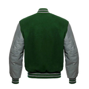 Veste de baseball grise à manches vertes avec manches en cuir, veste de baseball personnalisée en cuir pour hommes - Product Image 3