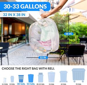 -Reli. Sacs poubelle de 30 à 33 gallons robustes | 250 pièces en vrac | Grands sacs poubelle transparents 30 +, 32 gallons | Fabriqué aux États-Unis - Product Image 3