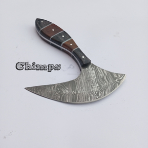 Couteau à désosser Ulu en acier Damas écoresponsable fait main avec manche en bois Pakka, logo personnalisé pour cuisines et restaurants de pizzerias - Product Image 4