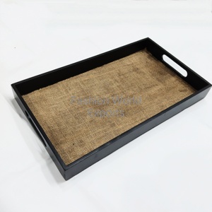 <b>Rustic</b> Wooden Serving Tray with Burlap Base Farmhouse Decorative Tray, <b>Coffee</b> <b>Table</b> Organizer, Natural Home Decor Handmade Tray - Product Image 3