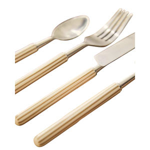 Juego de cubiertos moderno de acero inoxidable dorado mate de dos tonos con mangos rayados, juego de cubiertos para uso doméstico y en restaurantes. - Product Image 1