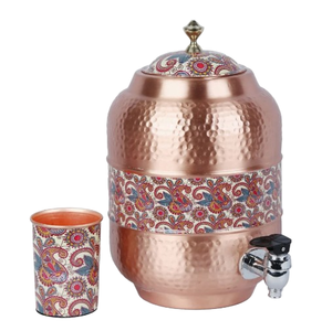 Premium Handmade Copper <b>Water</b> <b>Dispenser</b> with Lid Healthy Ayurveda Utensil <b>for</b> Drinking <b>for</b> Home Kitchen <b>Office</b> Use - Product Image 1